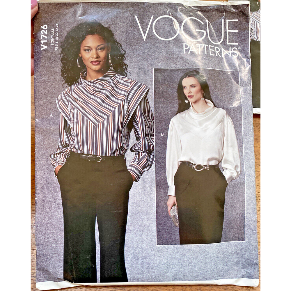 Vogue Sewing Pattern V1726 Misses Blouse Top Cowl Neck Long Sleeves Size 16-24